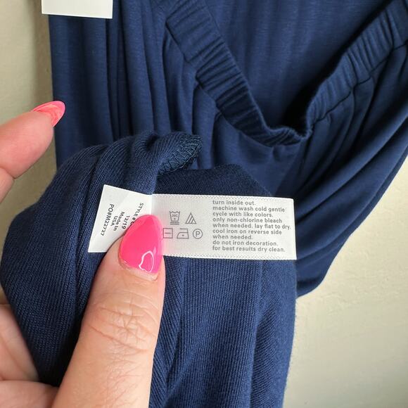 NWT Three Dots Luxe Tie Back Side Slit Night Iris Navy Ci Midi Dress Large - Picture 14 of 16